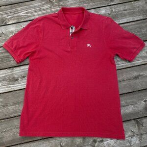 Vintage Burberry Brit Polo Button Up T Shirt XL Red